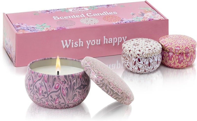 Candles Gifts for Women 3 Pack 2.5 oz Natural Floral Lavender Cherry and Rose Candles Set, Aromatherapy Candles for Home Scented, Portable Small Jar Candles Set for Travel, Spa, Bath, Yoga