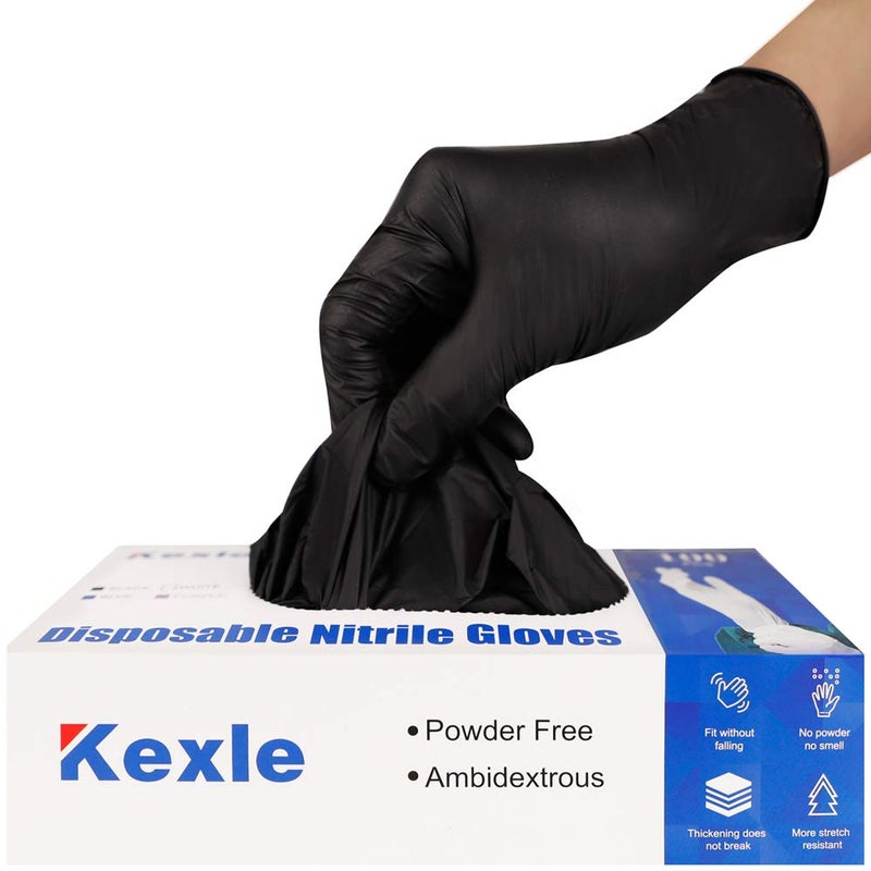 Keoely Kexle Nitrile Disposable Gloves Pack of 100, Latex Free Safety Working Gloves for Food Handle or Industrial Use, Black, Large(Pack of 100), (2D-IJ9V-27IH) - Image 1