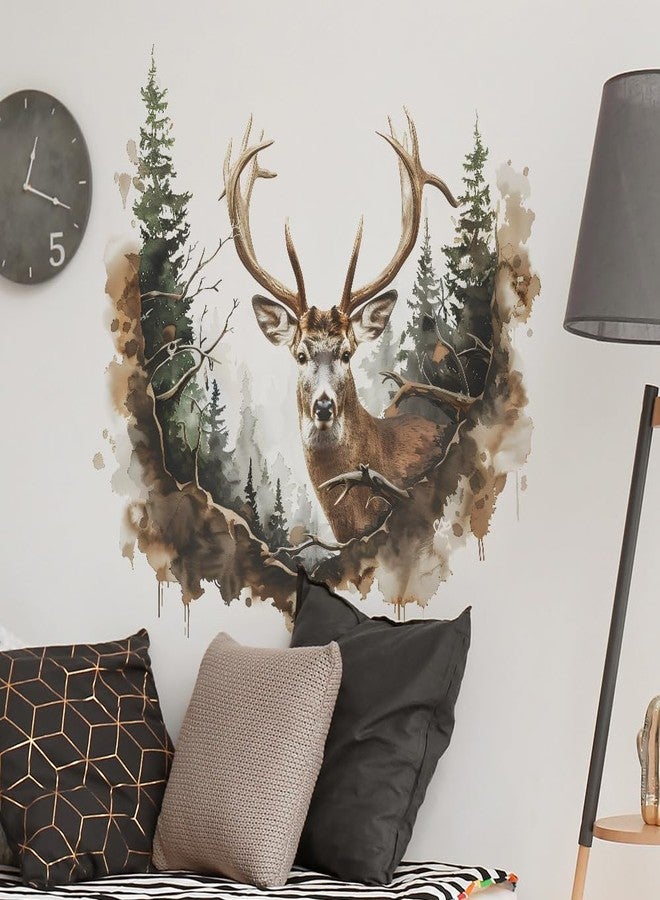 iMagitek Watercolor Pine Tree Deer Wall Decal Sticker for Living Room Bedroom TV Background Kitchen Christmas Home Decor - Image 5