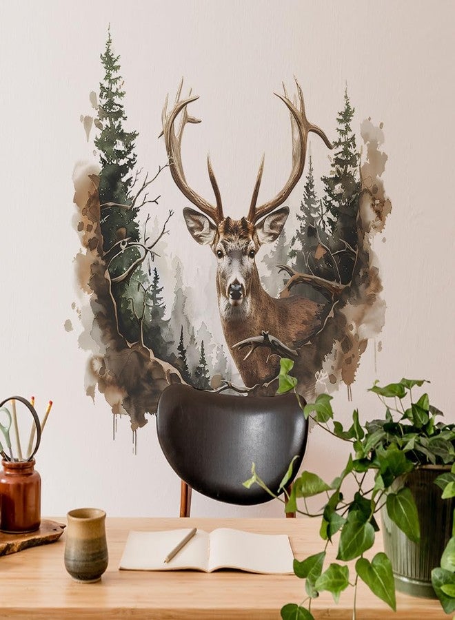 iMagitek Watercolor Pine Tree Deer Wall Decal Sticker for Living Room Bedroom TV Background Kitchen Christmas Home Decor - Image 3