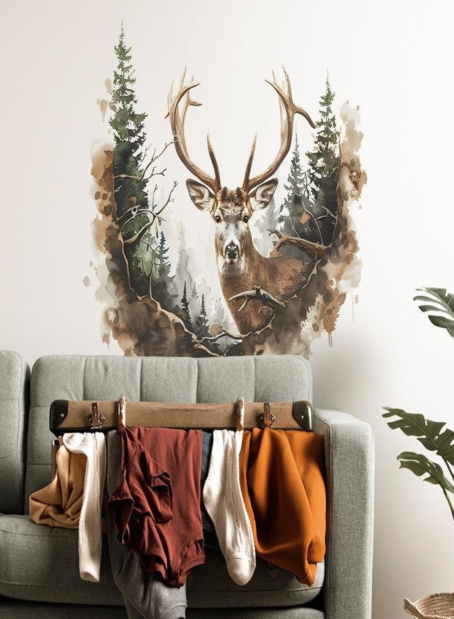 iMagitek Watercolor Pine Tree Deer Wall Decal Sticker for Living Room Bedroom TV Background Kitchen Christmas Home Decor - Image 4