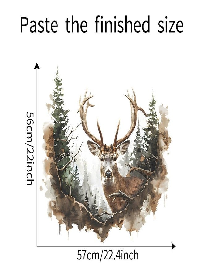 iMagitek Watercolor Pine Tree Deer Wall Decal Sticker for Living Room Bedroom TV Background Kitchen Christmas Home Decor - Image 2