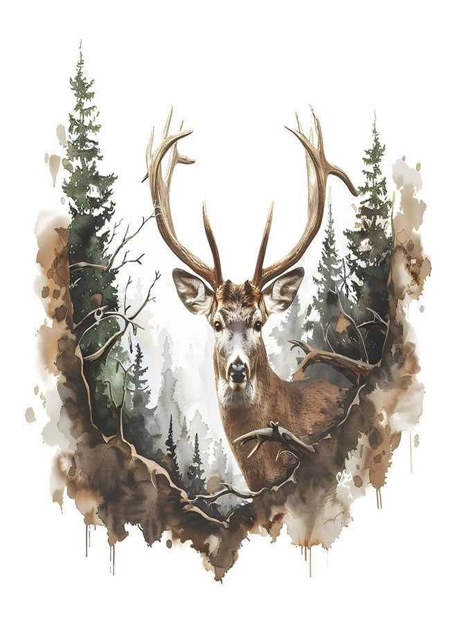 iMagitek Watercolor Pine Tree Deer Wall Decal Sticker for Living Room Bedroom TV Background Kitchen Christmas Home Decor - Image 1