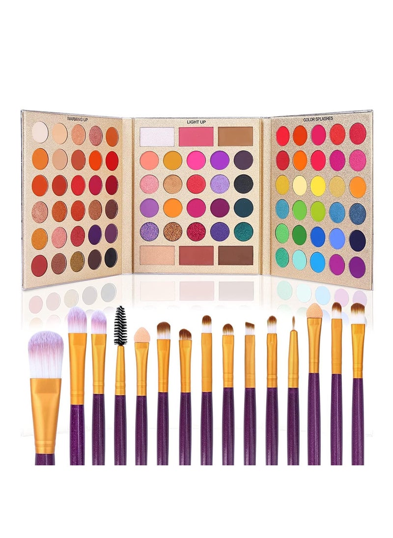 Ucanbe UCANBE Makeup Eyeshadow Palette + 15Pcs Brush Set, Pigmented 86 Colors Make Up Pallet with Brushes, Matte Shimmer Glitter Palettes Valentine's Gift Kit, Eye Shadow Highlighter Contour Blush Beauty Kit 