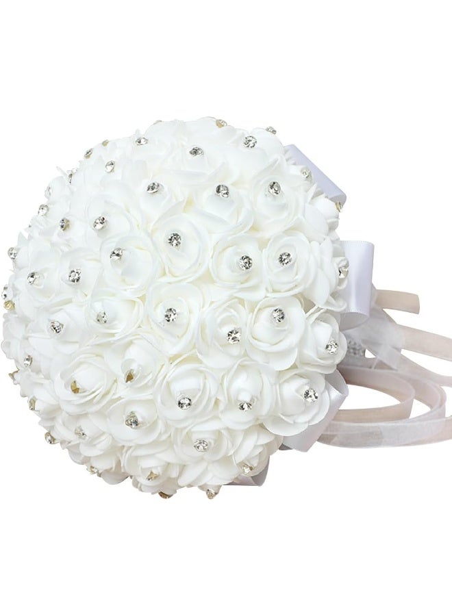 FIDDY898 Wedding Bridal Bouquet Crystal Ribbon Rhinestone Wedding Bridesmaid Bouquet Bridal Artificial Flowers for Wedding White Small Size 2024 - Image 4