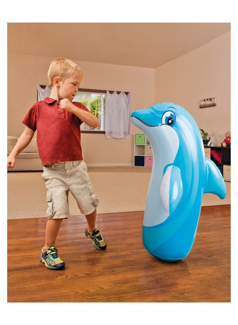Intex 3D Inflatable Pop Punching Bags are designed for children and feature a sand-filled base that helps them return to their upright position after each punch, automatically returning them after hitting, providing a fun and safe experience for the child. Available in three different shapes.