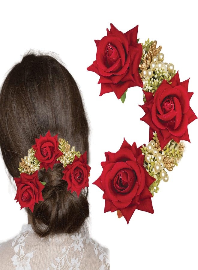 TEMPERIA (1pc) Hair Accessories For Women & Girls Stylish for Wedding - Artificial Flowers & Pearl Style Juda Bun Accessories - Floral Bridal Brooch & Hair Pins - Hairstyle Decoration Bride Clips - Image 1