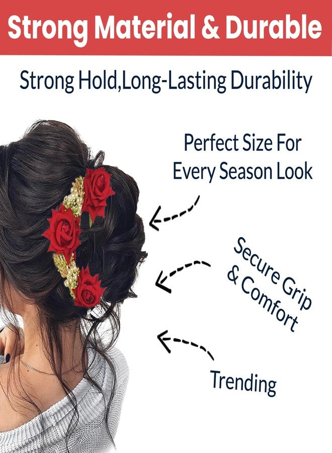 TEMPERIA (1pc) Hair Accessories For Women & Girls Stylish for Wedding - Artificial Flowers & Pearl Style Juda Bun Accessories - Floral Bridal Brooch & Hair Pins - Hairstyle Decoration Bride Clips - Image 3