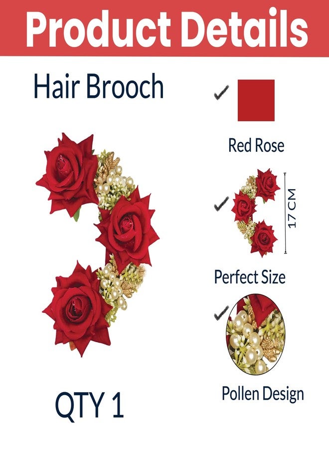 TEMPERIA (1pc) Hair Accessories For Women & Girls Stylish for Wedding - Artificial Flowers & Pearl Style Juda Bun Accessories - Floral Bridal Brooch & Hair Pins - Hairstyle Decoration Bride Clips - Image 2