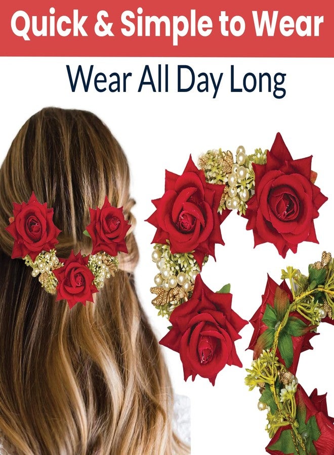 TEMPERIA (1pc) Hair Accessories For Women & Girls Stylish for Wedding - Artificial Flowers & Pearl Style Juda Bun Accessories - Floral Bridal Brooch & Hair Pins - Hairstyle Decoration Bride Clips - Image 4