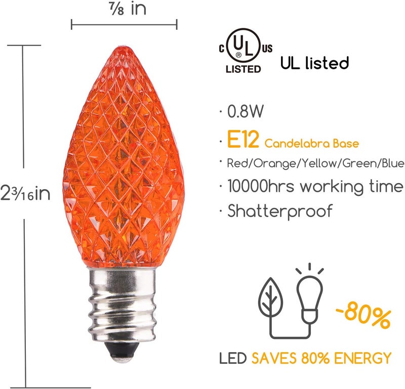 Brightown 50 Pack C7 Led Replacement Christmas Light Bulb C7 Shatterproof Led Bulbs for Christmas String Lights E12 Candelabra Base Commercial Grade Dimmable Holiday Bulbs Multicolor - Image 2