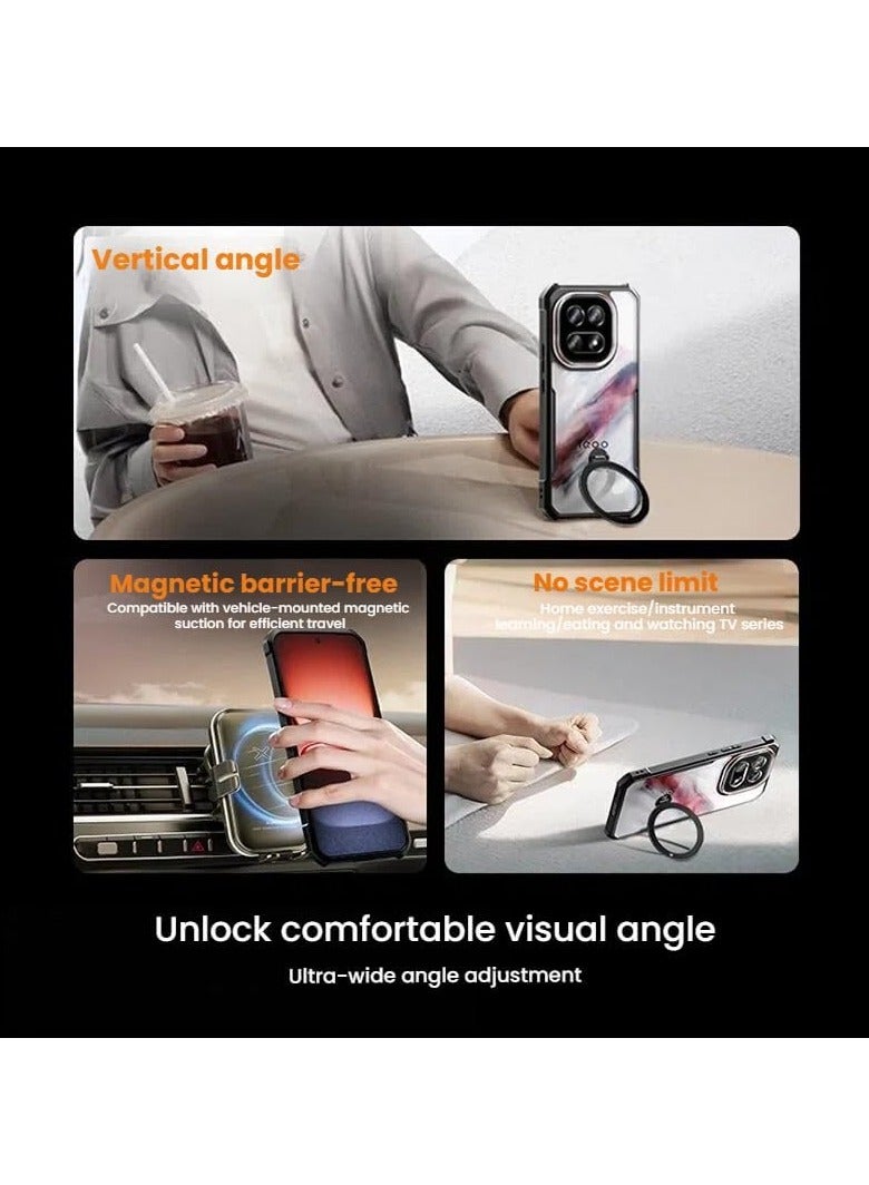 general iQOO 15 Magnetic Protective Case 【Wireless Charging Compatible】 Yellowing-Resistant Transparent Case with Camera Protection PC+TPU Shock-Absorbing Back Cover with 360° Rotating Stand - Image 2