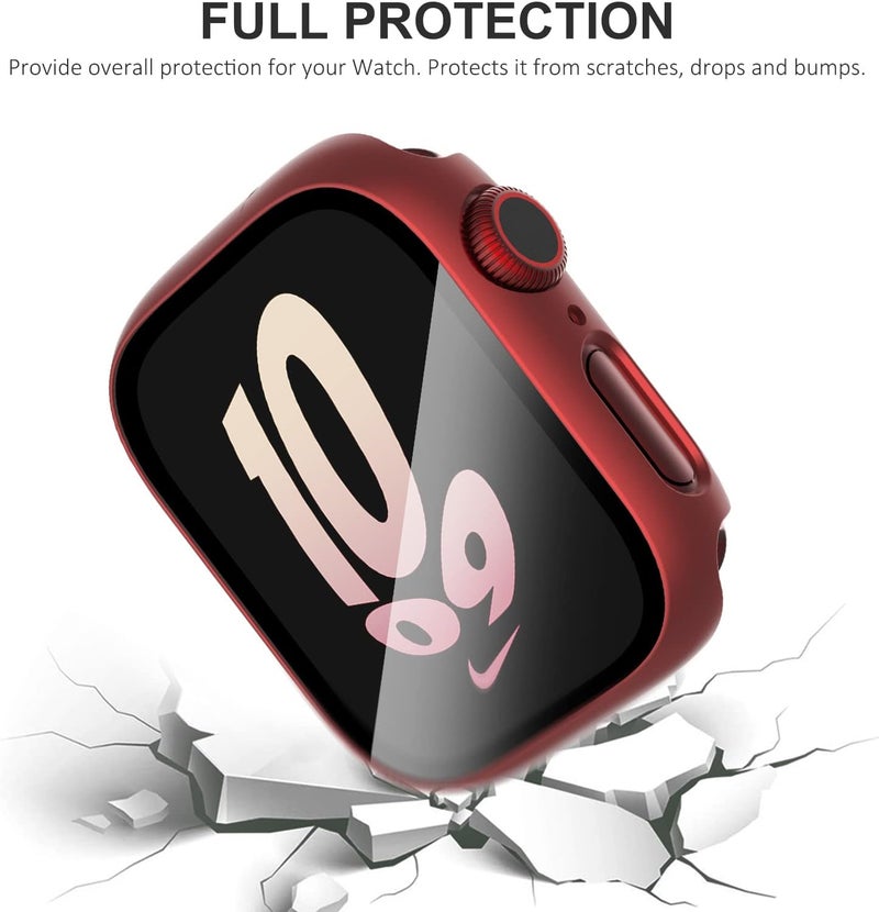 FULLIFE 3 Pack Screen Protector 46mm Compatible for Apple Watch Series 11/10 with 9H Tempered Glass,Overall Shockproof Cover Protective Case for iWatch 46mm(Black/Red/Transparent) - Image 4