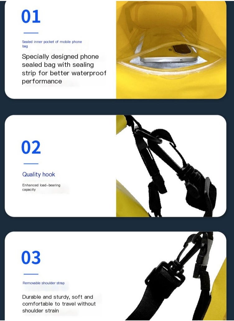 Beauenty 2L Waterproof Bag Outdoor Bag Transparent PVC Touchable Cell Phone Waterproof Pouch Swimming Waterproof Bag (Yellow)  - Image 3