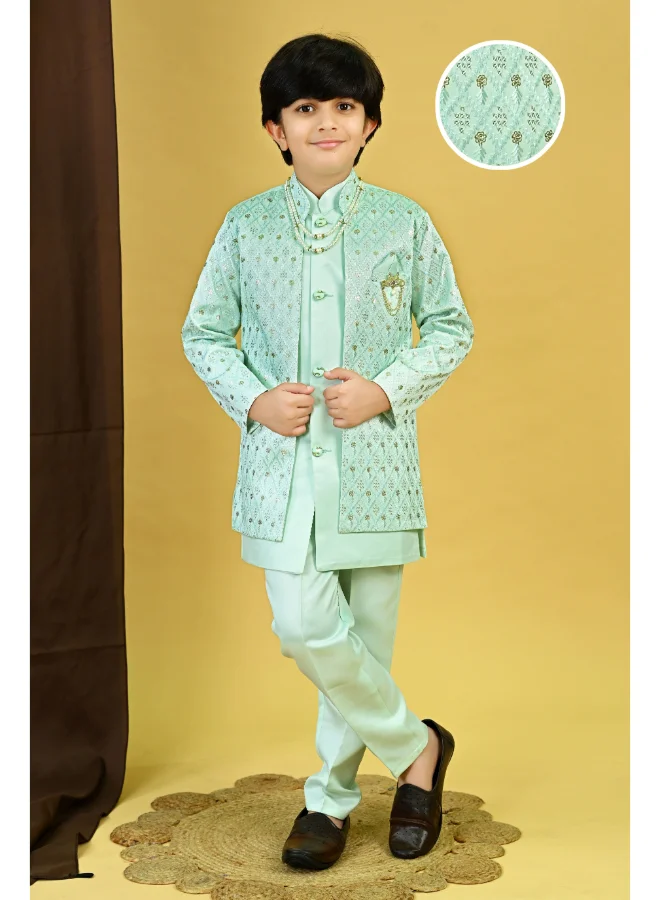 BT DEZINES Sky Blue Sherwani and Trousers Set for Boys