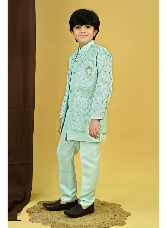 BT DEZINES Sky Blue Sherwani and Trousers Set for Boys