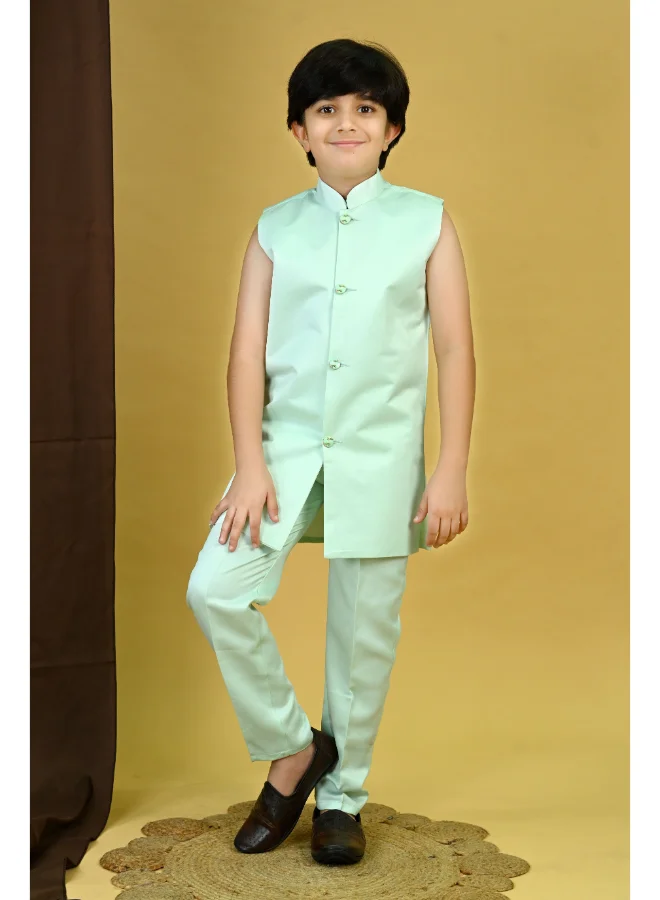 BT DEZINES Sky Blue Sherwani and Trousers Set for Boys