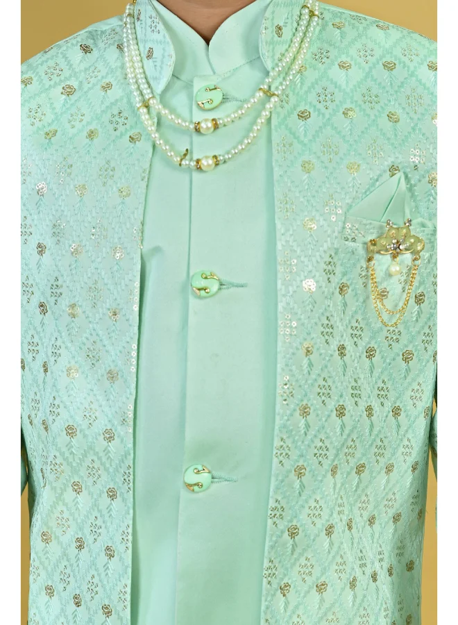 BT DEZINES Sky Blue Sherwani and Trousers Set for Boys