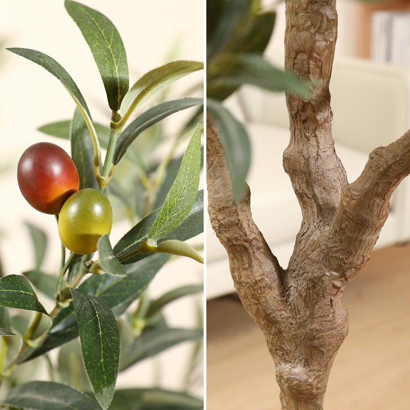 LOMANTO Olive Trees Artificial Indoor, 7Ft Artificial Olive Plants, Tall Faux Olive Tree, Fake Topiary Silk Tree in Pot with Olive Branch & Fruit, Home Office Modern Decor Gift for Housewarming 1Pack - Image 2