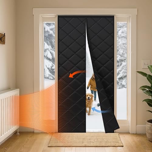 LazBlinds Thermal Insulated Door Curtain Fit Door Size 30" x 80", Magnetic Hands-Free Self Seal Door Cover, Weatherproof Oxford & Cotton Fiber Fill Blanket for Winter to Keep Warm, Black - Image 1