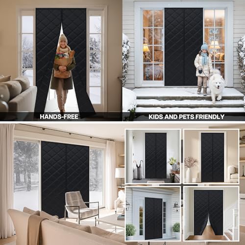 LazBlinds Thermal Insulated Door Curtain Fit Door Size 30" x 80", Magnetic Hands-Free Self Seal Door Cover, Weatherproof Oxford & Cotton Fiber Fill Blanket for Winter to Keep Warm, Black - Image 5