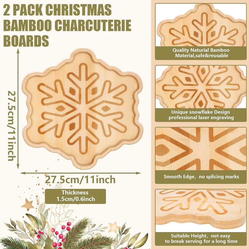 Whaline 2Pcs Winter Charcuterie Board Snowflake Serving Trays Wood Appetizer Boards Christmas Snacks Serving Platters for Home Party Food Supplies 11 x 11 x 06 in - Image 2