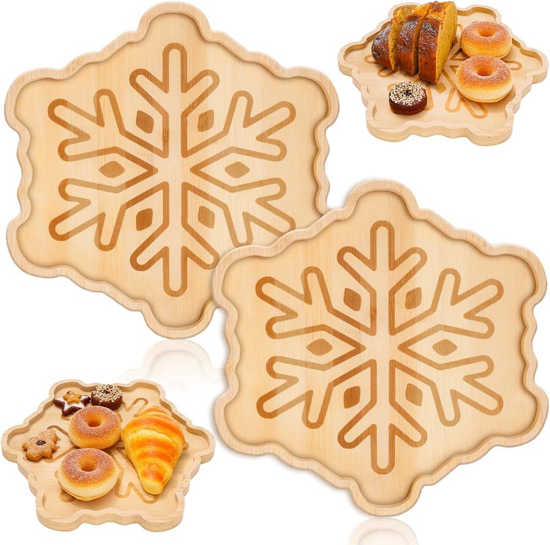 Whaline 2Pcs Winter Charcuterie Board Snowflake Serving Trays Wood Appetizer Boards Christmas Snacks Serving Platters for Home Party Food Supplies 11 x 11 x 06 in - Image 1