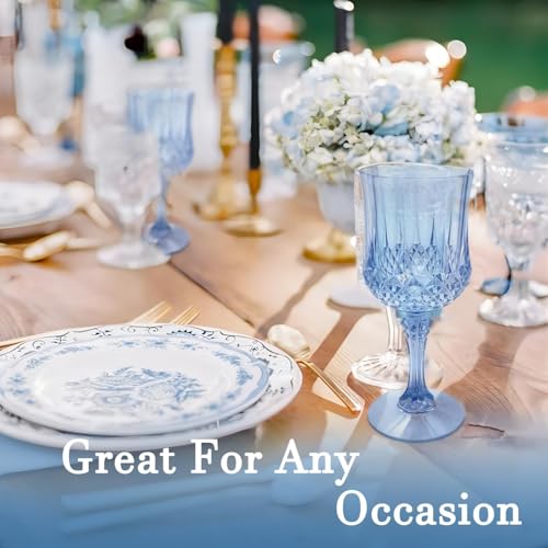 LEYIQU Plastic Wine Glasses, Plastic Goblets Vintage Style Cordial Unbreakable Drinking Glasses, Reusable Drinkware for Wedding Reception, Grand Event Party Supplies (100, Blue) - Image 3