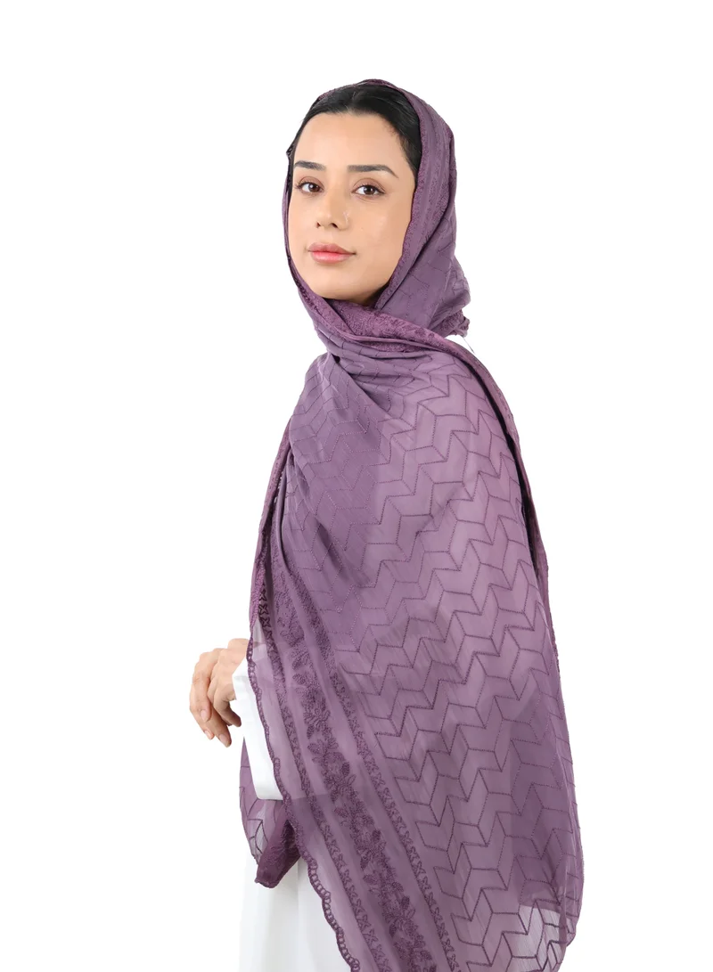 Jameela  Chevron Pattern Organza Scarf (Plum Purple) for Women | Best Price UAE