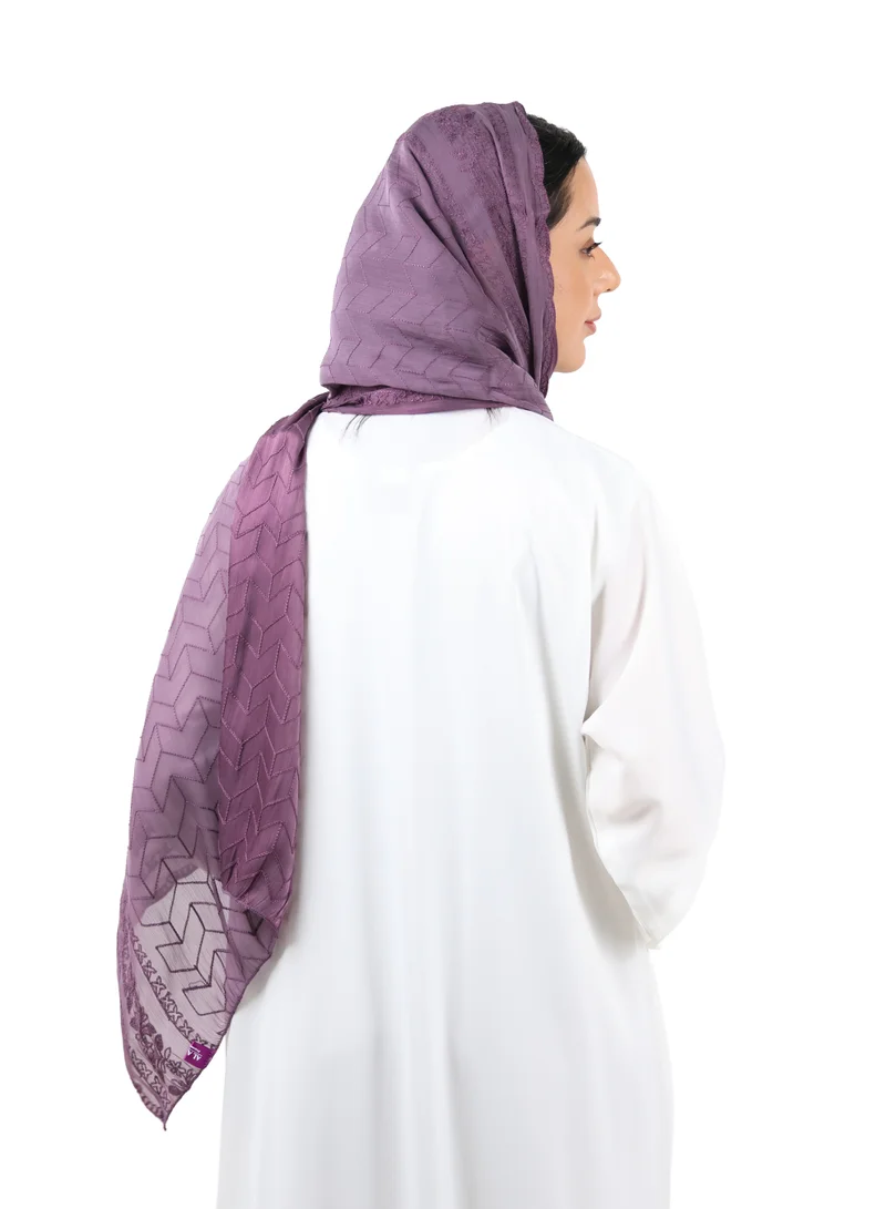 Jameela  Chevron Pattern Organza Scarf (Plum Purple) for Women | Best Price UAE