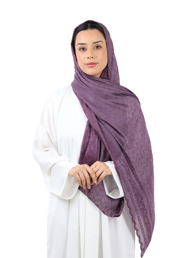 Chevron Pattern Organza Scarf (Plum Purple)