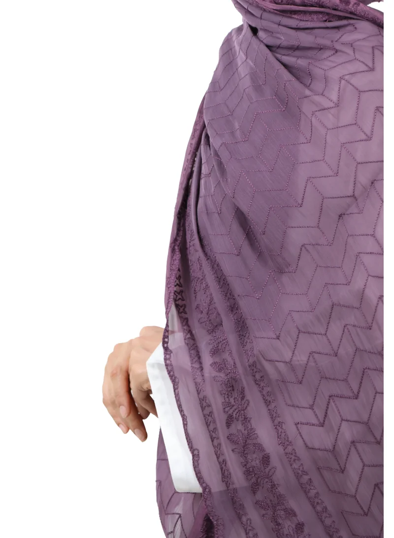 Jameela  Chevron Pattern Organza Scarf (Plum Purple) for Women | Best Price UAE