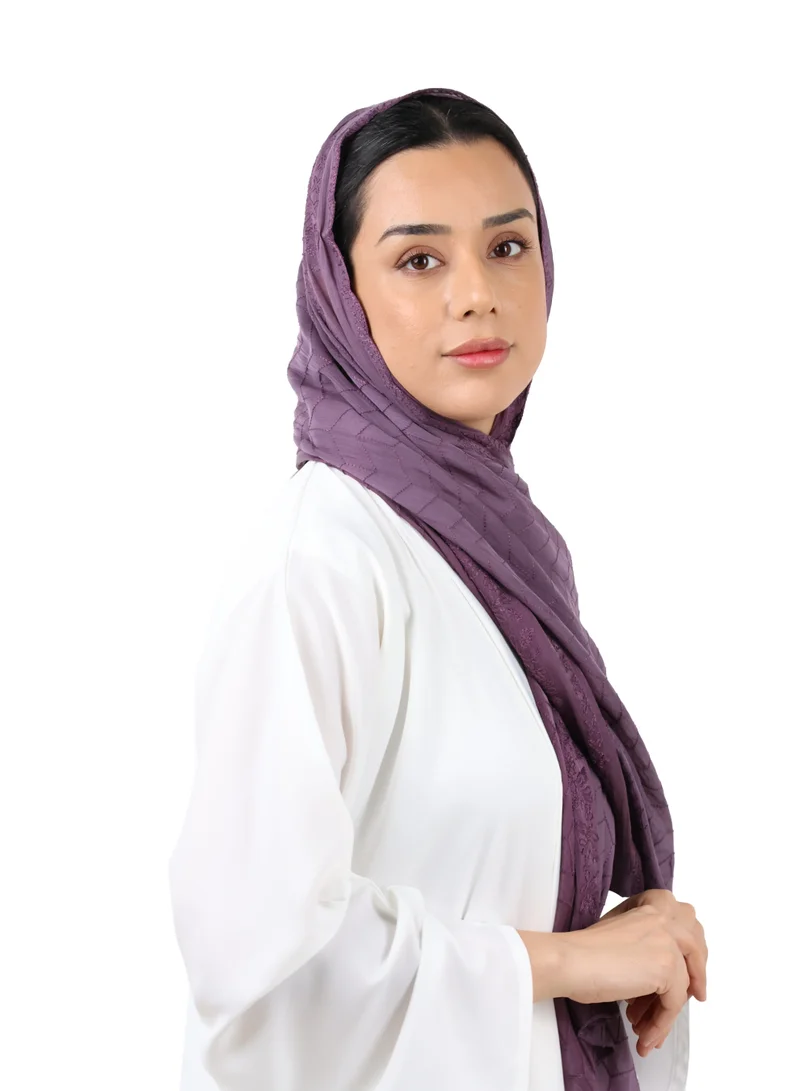 Jameela  Chevron Pattern Organza Scarf (Plum Purple) for Women | Best Price UAE