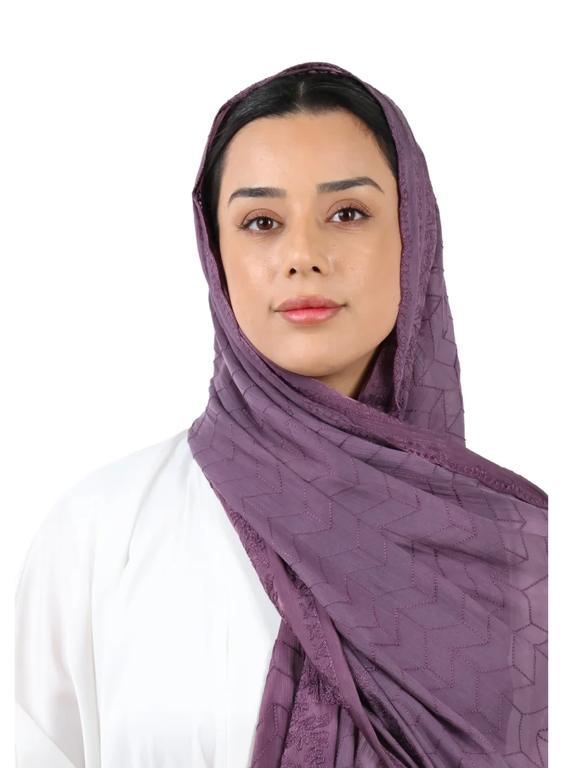Jameela  Chevron Pattern Organza Scarf (Plum Purple) for Women | Best Price UAE