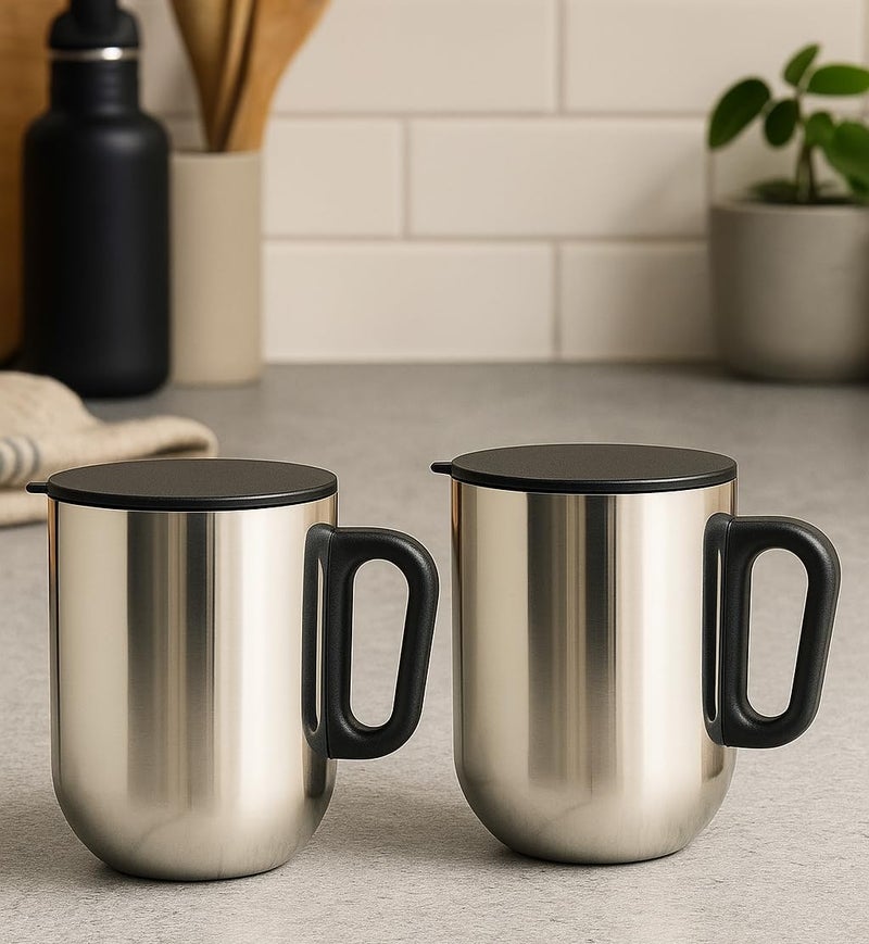 STEEPLE Stainless Steel Coffee Mug - Pack of 4|Insulated Double Wall Travel Mug with Lid|Hot&Cold Beverage Cup|Spill-Proof,Leakproof&Unbreakable|Reusable for Tea,Milk,Juice&Water,350 ml - Image 5