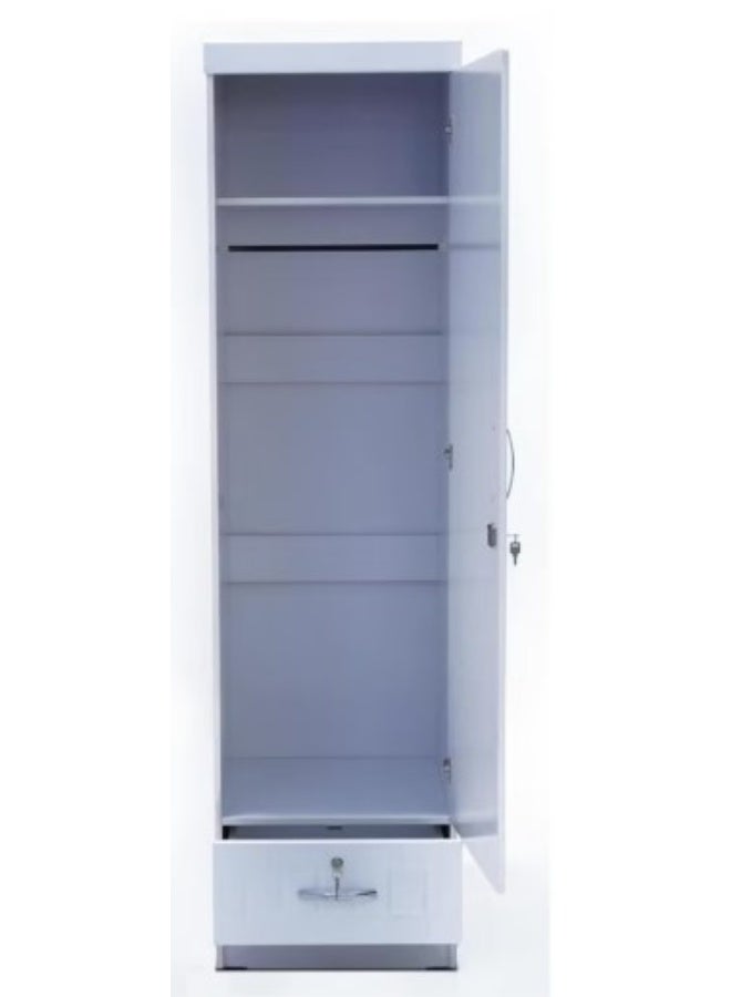 MAF furniture MAF One Door Wooden Wardrobe Cabinet Cupboard With Mirror and Drawer Lock Keys White Color Size 190x50x52 Cm  - Image 2
