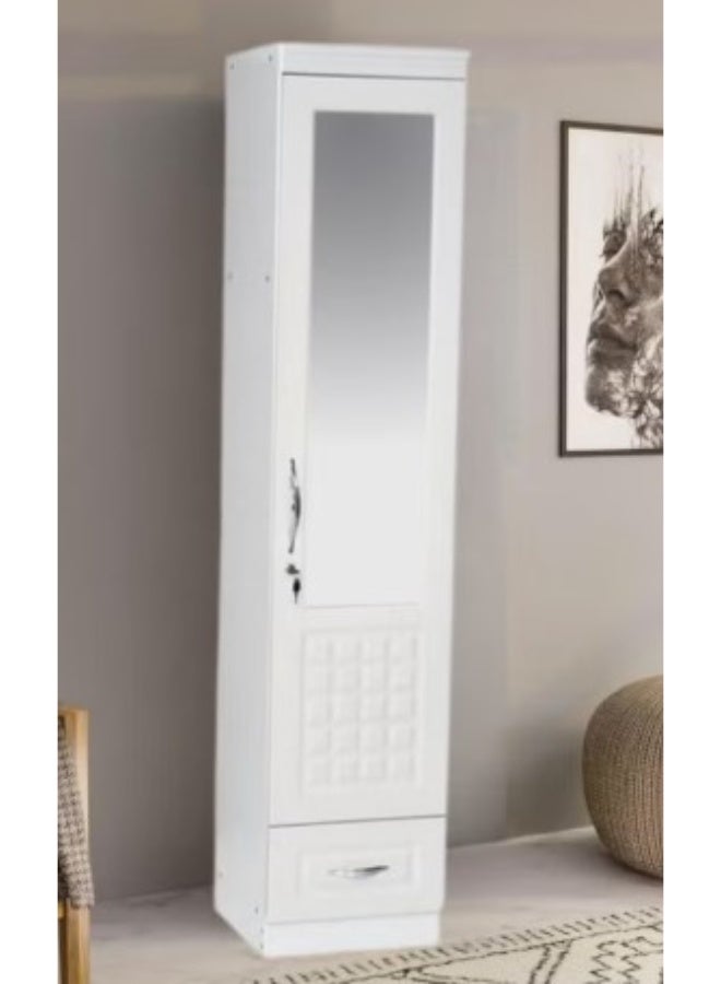 MAF furniture MAF One Door Wooden Wardrobe Cabinet Cupboard With Mirror and Drawer Lock Keys White Color Size 190x50x52 Cm  - Image 3