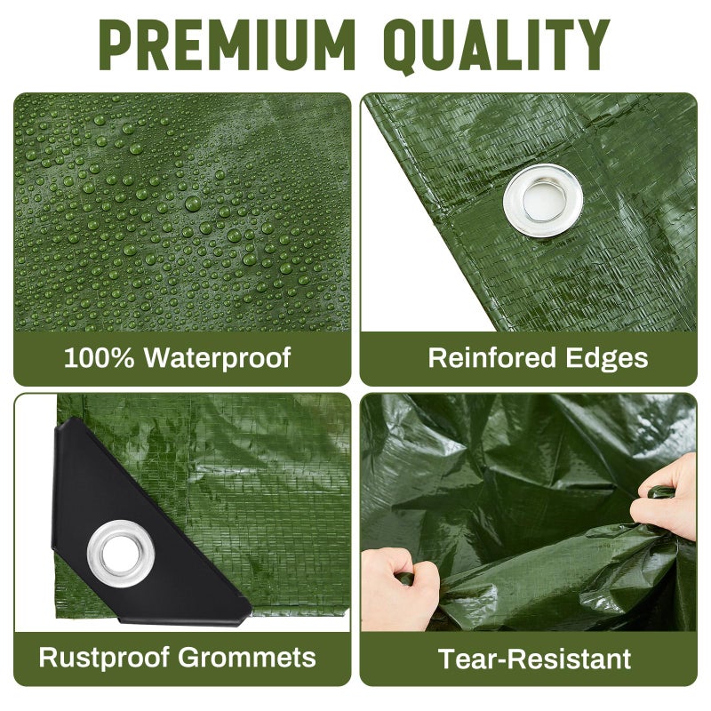 GliCraft 8 Pack 6 x 8 ft 5.5 Mil Large Tarps Heavy Duty Waterproof Tarp Multi Purpose Tent Cover for Home Boats Cars Camping Patio Furniture Roof Emergency Rain Protective Cover, Army Green - Image 3
