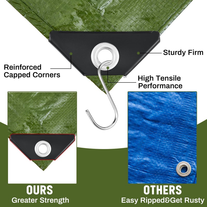 GliCraft 8 Pack 6 x 8 ft 5.5 Mil Large Tarps Heavy Duty Waterproof Tarp Multi Purpose Tent Cover for Home Boats Cars Camping Patio Furniture Roof Emergency Rain Protective Cover, Army Green - Image 4