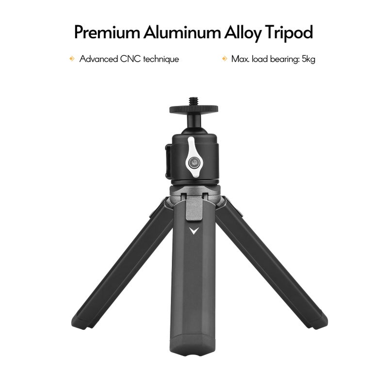 Mini Tripod Stand Sturdy Aluminum Alloy Tripod with Ball Head Cold Shoe Mount 1/4 Inch Screw for Cameras Cellphones Photography Light - Image 4