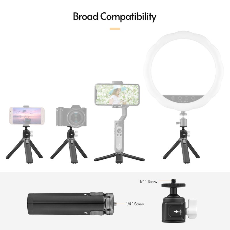 Mini Tripod Stand Sturdy Aluminum Alloy Tripod with Ball Head Cold Shoe Mount 1/4 Inch Screw for Cameras Cellphones Photography Light - Image 5