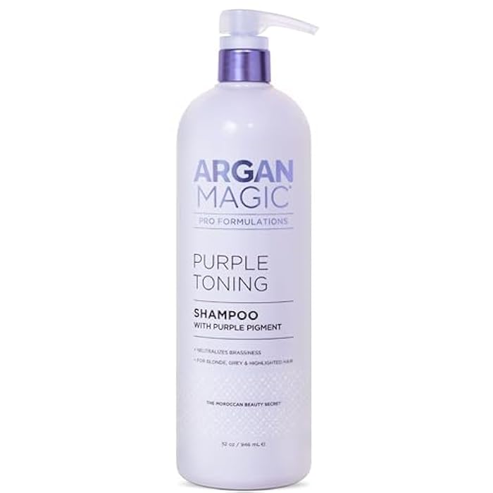 Argan Magic Purple Toning Shampoo – Neutralizes Brassiness for Blonde, Grey & Highlighted Hair | Infused with Argan Oil | Paraben-Free, Cruelty-Free | Made in USA (32 Oz) - Image 1