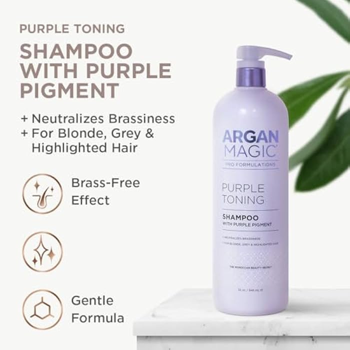 Argan Magic Purple Toning Shampoo – Neutralizes Brassiness for Blonde, Grey & Highlighted Hair | Infused with Argan Oil | Paraben-Free, Cruelty-Free | Made in USA (32 Oz) - Image 3