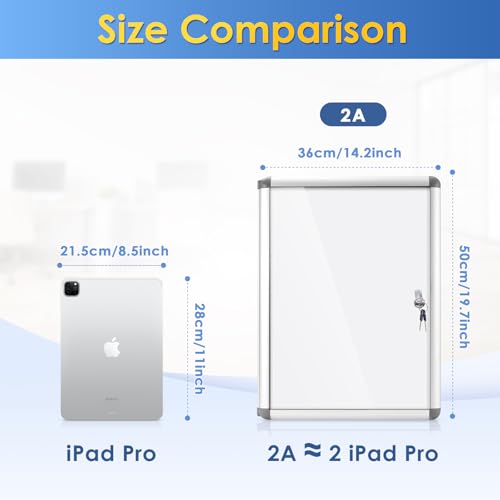 S SWANCROWN SWANCROWN Enclosed Bulletin Board Dry Erase Noticeboard Lockable Display Boards White with Aluminium Frame 20x14inch(2xA4) - Image 4