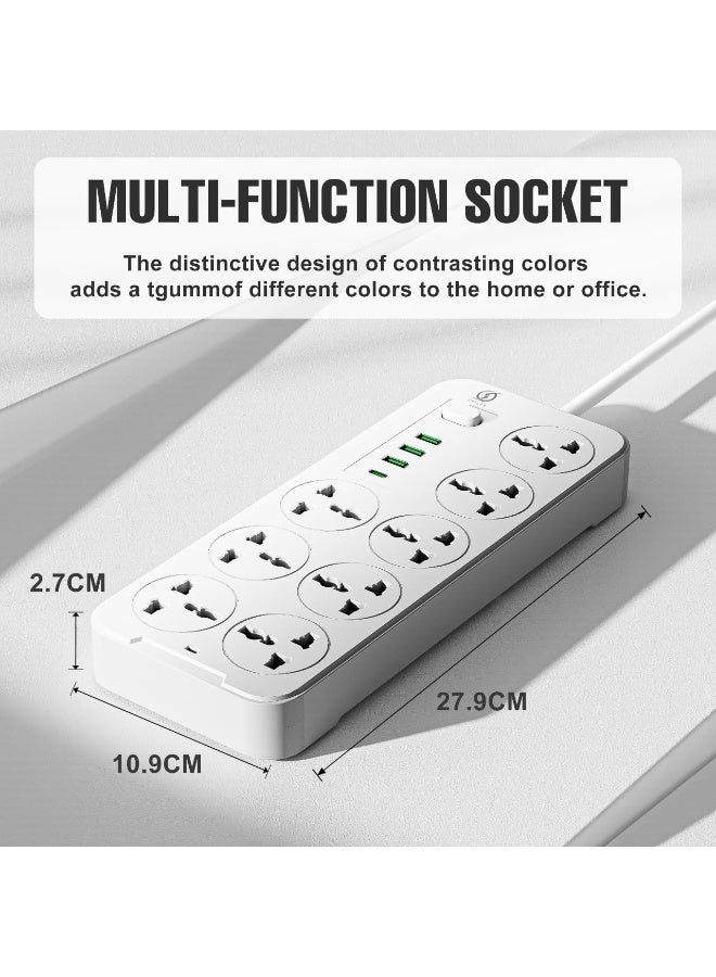 انفلكس سلك تمديد INFLUX مزود بـ 8 منافذ، سلك بطول 3 أمتار مع منافذ USB ونوع C، وواقي من زيادة التيار ومحول متعدد المقابس، ومحور USB مع مقبس ذكي - مثالي للألعاب مع قابس منصهر 13 أمبير - Image 2