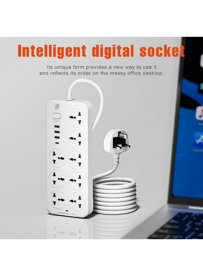 انفلكس سلك تمديد INFLUX مزود بـ 8 منافذ، سلك بطول 3 أمتار مع منافذ USB ونوع C، وواقي من زيادة التيار ومحول متعدد المقابس، ومحور USB مع مقبس ذكي - مثالي للألعاب مع قابس منصهر 13 أمبير - Image 4