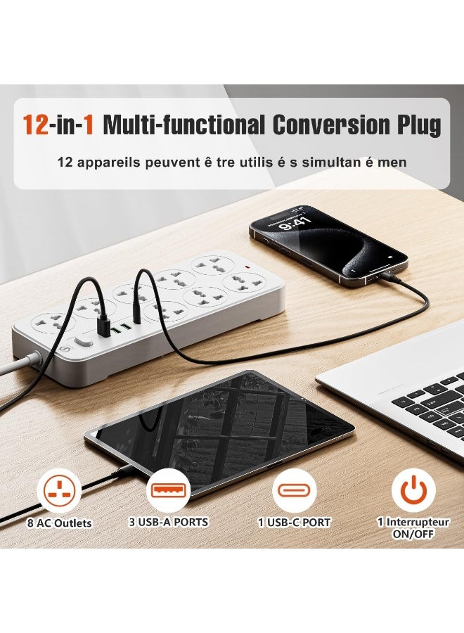 انفلكس سلك تمديد INFLUX مزود بـ 8 منافذ، سلك بطول 3 أمتار مع منافذ USB ونوع C، وواقي من زيادة التيار ومحول متعدد المقابس، ومحور USB مع مقبس ذكي - مثالي للألعاب مع قابس منصهر 13 أمبير - Image 5