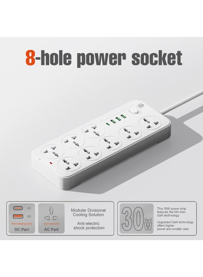 انفلكس سلك تمديد INFLUX مزود بـ 8 منافذ، سلك بطول 3 أمتار مع منافذ USB ونوع C، وواقي من زيادة التيار ومحول متعدد المقابس، ومحور USB مع مقبس ذكي - مثالي للألعاب مع قابس منصهر 13 أمبير - Image 4