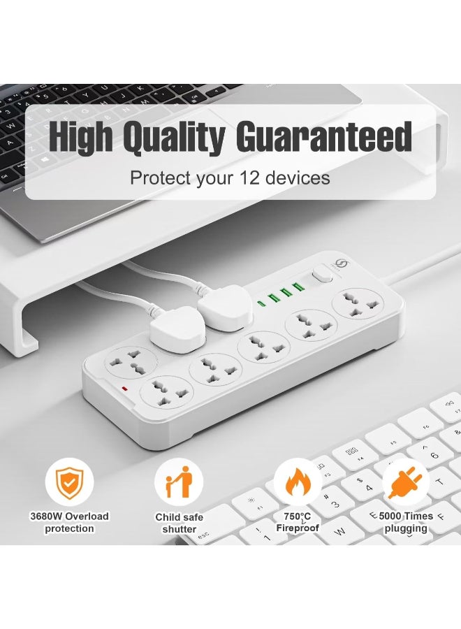 انفلكس سلك تمديد INFLUX مزود بـ 8 منافذ، سلك بطول 3 أمتار مع منافذ USB ونوع C، وواقي من زيادة التيار ومحول متعدد المقابس، ومحور USB مع مقبس ذكي - مثالي للألعاب مع قابس منصهر 13 أمبير - Image 3