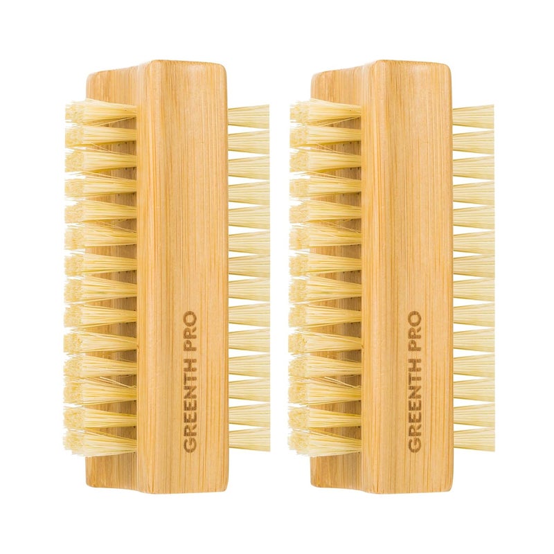 GREENTH PRO Bamboo Nail Brush，2PCS Two-side Firm Nature Wooden Sisal Scrub Brush for Toes and Nails,Cleaning Nail Brush - Image 1